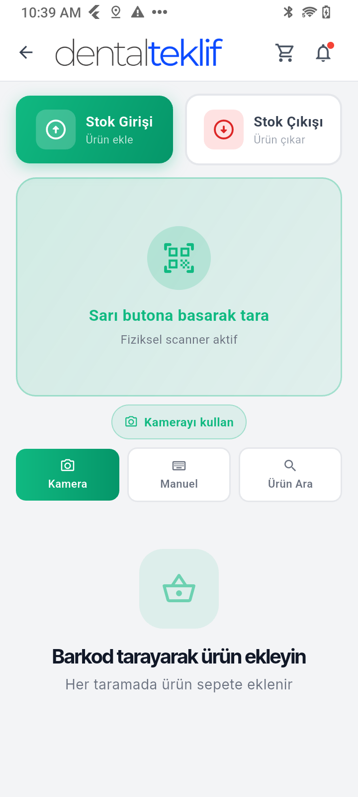 DentalTeklif stok tarama ekranı